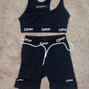 Off white biker shorts and sports top